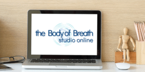 Laptop displaying The Body of Breath Studio Online – virtual breathwork classes, facilitator training, and community membership platform